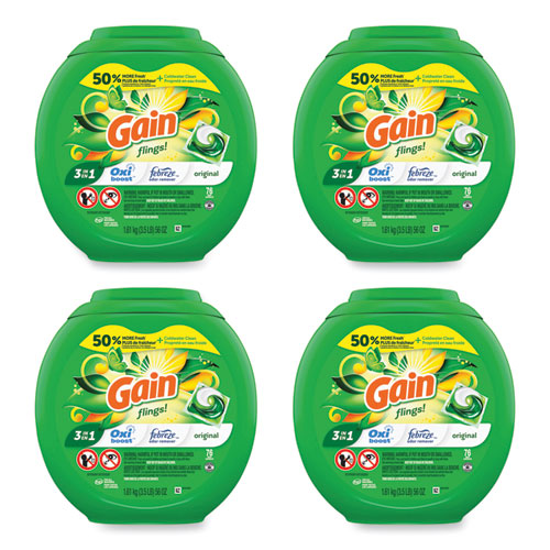 Image of Gain® Flings Detergent Pods, Original, 76 Pods/Tub, 4 Tubs/Carton