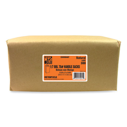 Image of AJM Packaging Corporation Handle Bag, #1/6 BBL Size, Natural Kraft Flat Handles, 12" x 7" x 17", Brown, 300/Bundle