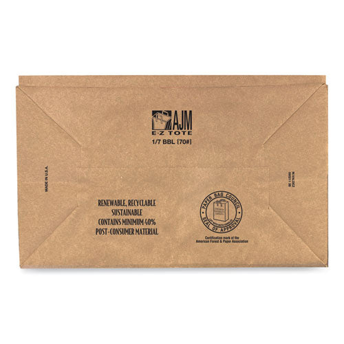 Image of AJM Packaging Corporation Handle Bag, #1/6 BBL Size, Natural Kraft Flat Handles, 12" x 7" x 17", Brown, 300/Bundle
