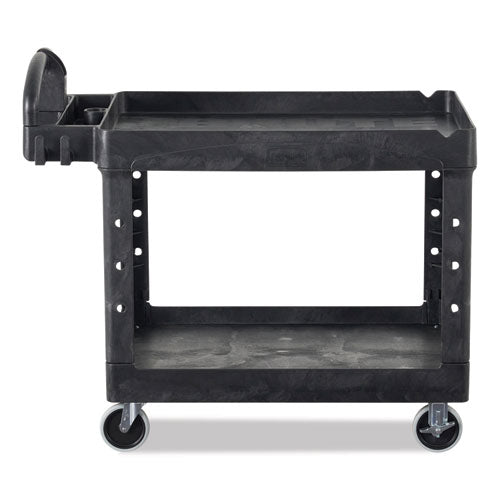 Image of Rubbermaid® Commercial BRUTE Heavy-Duty Utility Cart with Lipped Shelves, Plastic, 2 Shelves, 750 lb Capacity, 26" x 55" x 33.25", Black