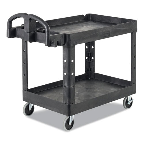 Image of Rubbermaid® Commercial BRUTE Heavy-Duty Utility Cart with Lipped Shelves, Plastic, 2 Shelves, 750 lb Capacity, 26" x 55" x 33.25", Black
