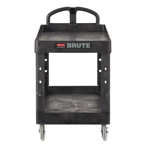 Image of Rubbermaid® Commercial BRUTE Heavy-Duty Utility Cart with Lipped Shelves, Plastic, 2 Shelves, 750 lb Capacity, 26" x 55" x 33.25", Black