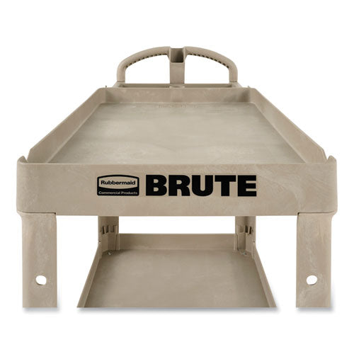 Image of Rubbermaid® Commercial BRUTE Heavy-Duty Utility Cart with Lipped Shelves, Plastic, 2 Shelves, 500 lb Capacity, 17.13" x 38.5" x 38.88", Beige