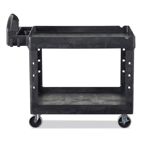 Image of Rubbermaid® Commercial BRUTE Heavy-Duty Utility Cart with Lipped Shelves, Plastic, 2 Shelves, 500 lb Capacity, 17.13" x 38.5" x 38.88", Black