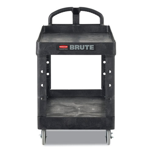 Image of Rubbermaid® Commercial BRUTE Heavy-Duty Utility Cart with Lipped Shelves, Plastic, 2 Shelves, 500 lb Capacity, 17.13" x 38.5" x 38.88", Black