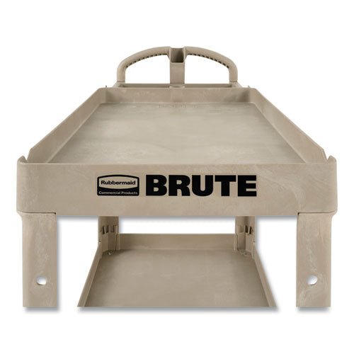 Image of Rubbermaid® Commercial BRUTE Heavy-Duty Utility Cart with Lipped Shelves, Plastic, 2 Shelves, 500 lb Capacity, 25.9" x 45.2" x 32.2", Beige