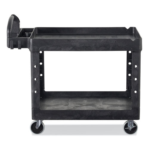 Image of Rubbermaid® Commercial BRUTE Heavy-Duty Utility Cart with Lipped Shelves, Plastic, 2 Shelves, 500 lb Capacity, 25.9" x 45.2" x 32.2", Black