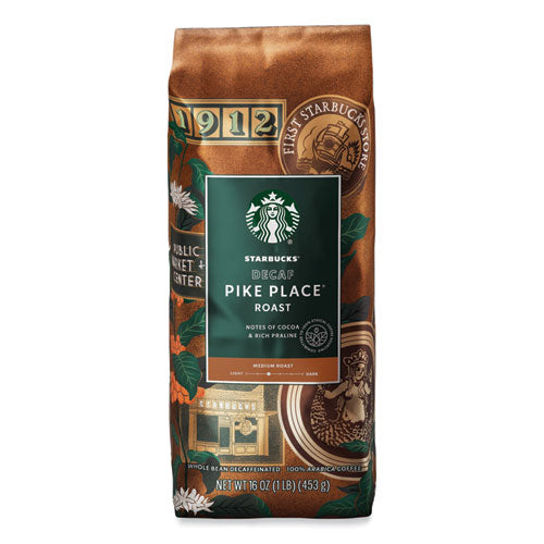 Image of Starbucks® Whole Bean Coffee, Decaffeinated, Pike Place, 1 lb, Bag