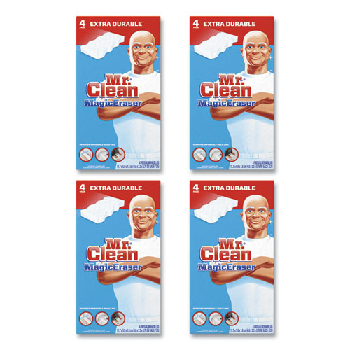 Image of Mr. Clean® Magic Eraser Extra Durable, 4.6 X 2.4, 0.7" Thick, White, 4/box, 8 Boxes/carton