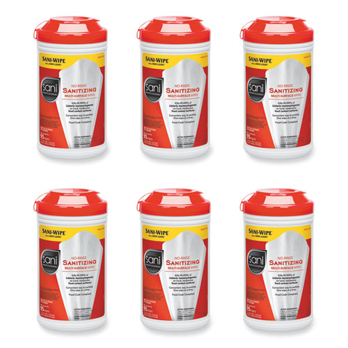 Image of Sani Professional® No-Rinse Sanitizing Multi-Surface Wipes, Unscented, White, 95/Container, 6/Carton