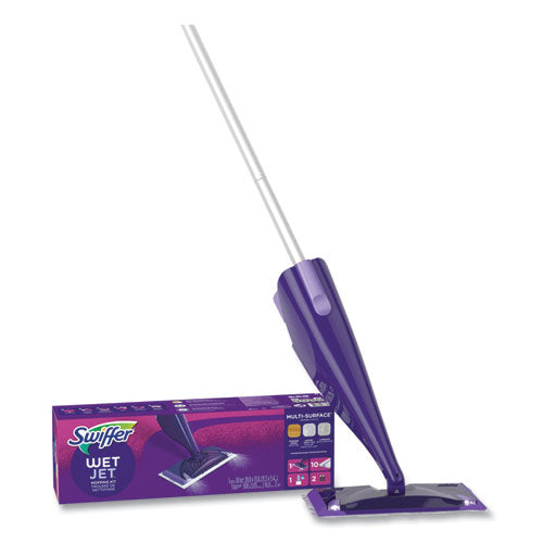 Image of Swiffer® WetJet Mop Starter Kit with 10 Pads and 1 Cleaner, 11.3 x 5.4 Head, Silver Handle