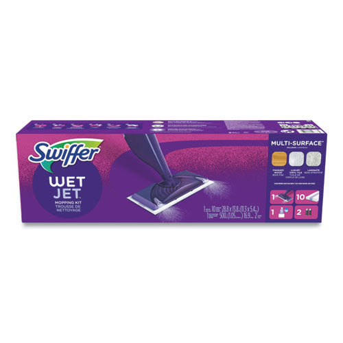 Image of Swiffer® WetJet Mop Starter Kit with 10 Pads and 1 Cleaner, 11.3 x 5.4 Head, Silver Handle