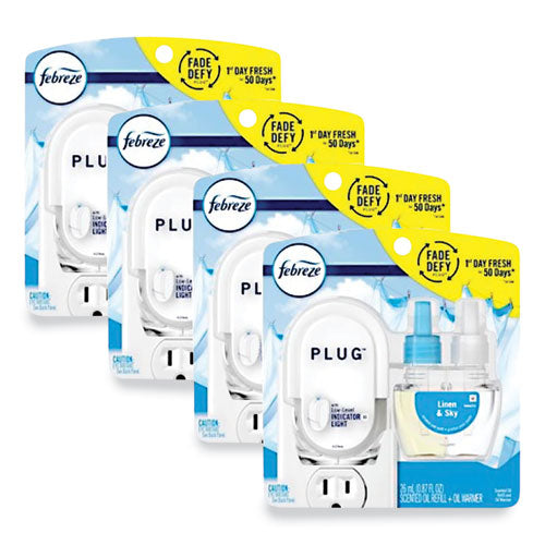 Image of Febreze® PLUG Air Freshener Warmer Start Kit, 6.54 x 2.99 x 5.98, Clear/White, 4/Carton