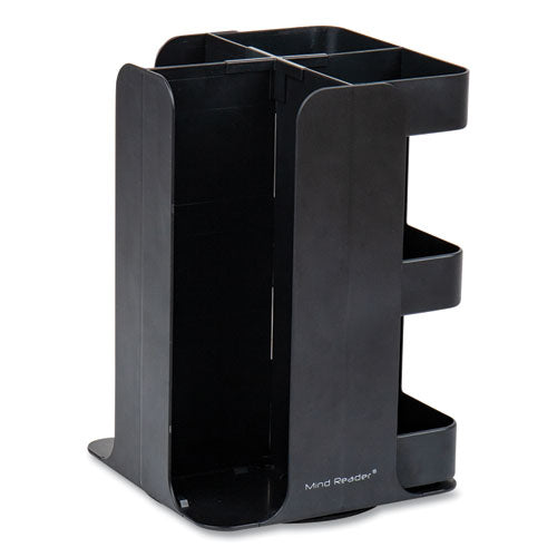 Image of Mind Reader Anchor Collection 8-Compartment Coffee Cup, Lid, and Condiment Carousel Countertop Organizer, 8 x 8 x 12, Black