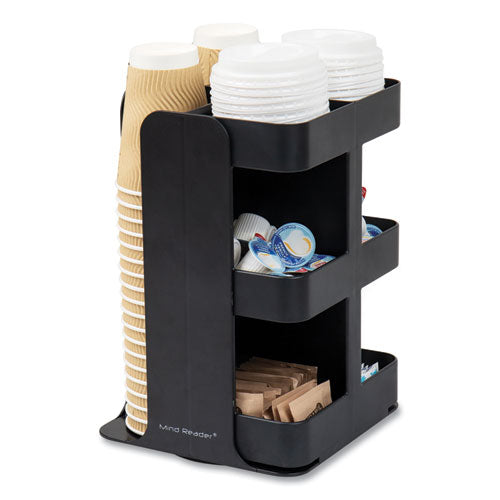Image of Mind Reader Anchor Collection 8-Compartment Coffee Cup, Lid, and Condiment Carousel Countertop Organizer, 8 x 8 x 12, Black