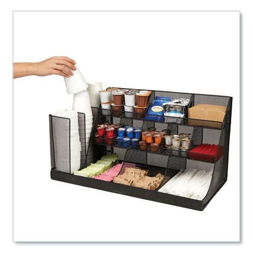 Image of Mind Reader Network Collection 14-Compartment Coffee Cup and Condiment Countertop Organizer, 11.61 x 23.9 x 12.76, Black