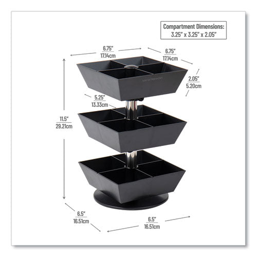 Image of Mind Reader Anchor Collection 3-Tier 12-Compartment Tea and Condiment Carousel Countertop Organizer, 6.75 x 6.75 x 11.5, Black