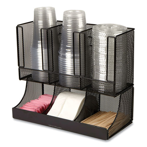 Image of Mind Reader Network Collection 2-Tier 6-Compartment Coffee Cup and Condiment Countertop Organizer, 5 x 13 x 11.5, Black