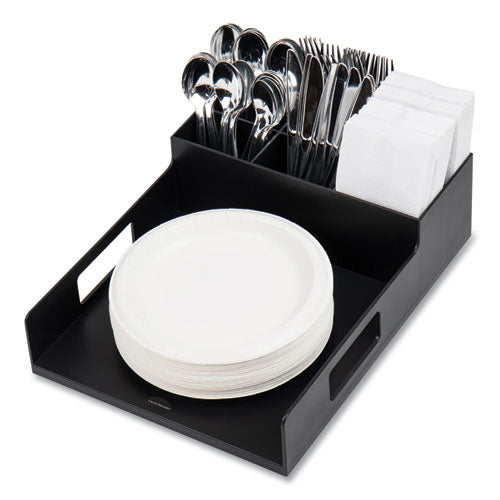 Image of Mind Reader Network Collection Utensil, Napkin and Plate Countertop Organizer, 15.2 x 11.5 x 4.45, Plastic, Black