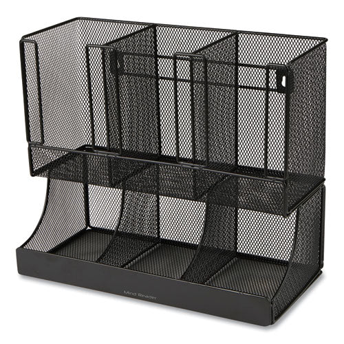 Image of Mind Reader Network Collection 2-Tier 6-Compartment Coffee Cup and Condiment Countertop Organizer, 5 x 13 x 11.5, Black