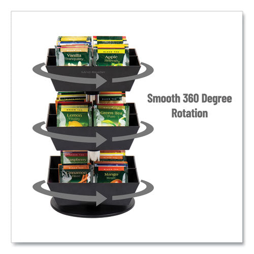 Image of Mind Reader Anchor Collection 3-Tier 12-Compartment Tea and Condiment Carousel Countertop Organizer, 6.75 x 6.75 x 11.5, Black