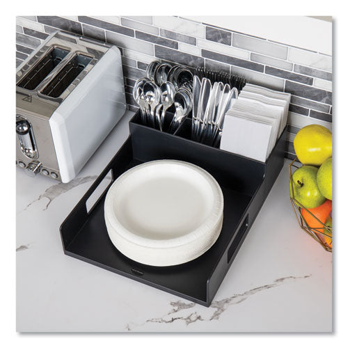 Image of Mind Reader Network Collection Utensil, Napkin and Plate Countertop Organizer, 15.2 x 11.5 x 4.45, Plastic, Black