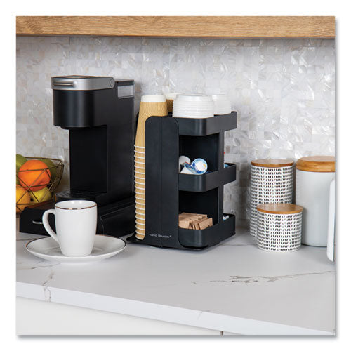 Image of Mind Reader Anchor Collection 8-Compartment Coffee Cup, Lid, and Condiment Carousel Countertop Organizer, 8 x 8 x 12, Black