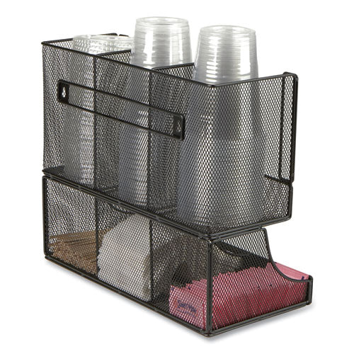 Image of Mind Reader Network Collection 2-Tier 6-Compartment Coffee Cup and Condiment Countertop Organizer, 5 x 13 x 11.5, Black