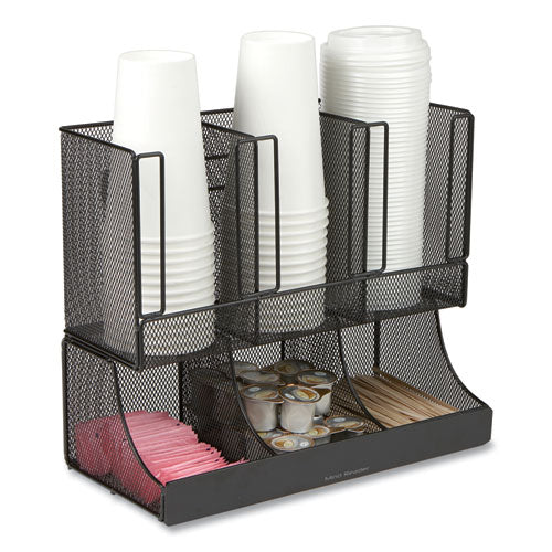 Image of Mind Reader Network Collection 2-Tier 6-Compartment Coffee Cup and Condiment Countertop Organizer, 5 x 13 x 11.5, Black