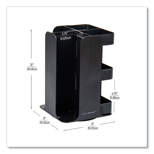 Image of Mind Reader Anchor Collection 8-Compartment Coffee Cup, Lid, and Condiment Carousel Countertop Organizer, 8 x 8 x 12, Black