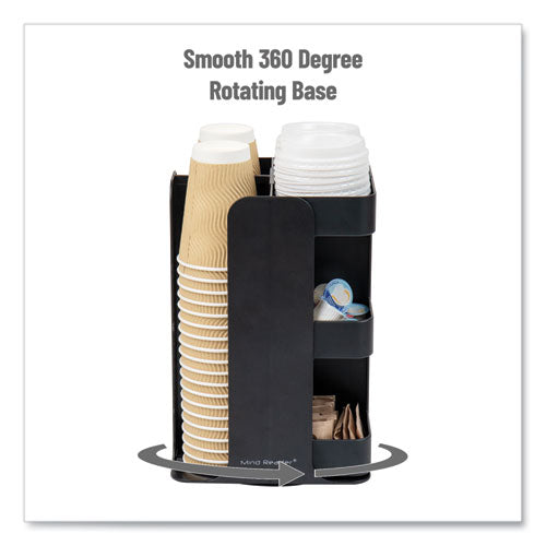 Image of Mind Reader Anchor Collection 8-Compartment Coffee Cup, Lid, and Condiment Carousel Countertop Organizer, 8 x 8 x 12, Black