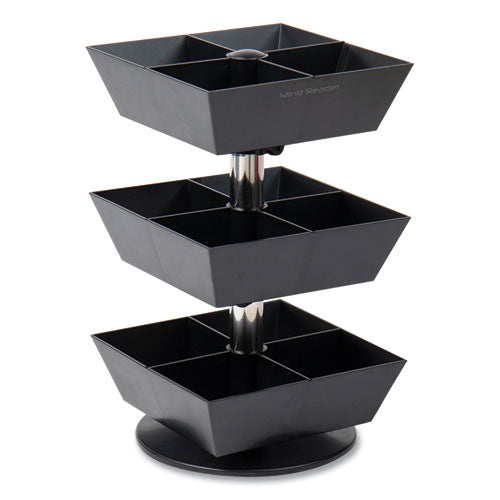 Image of Mind Reader Anchor Collection 3-Tier 12-Compartment Tea and Condiment Carousel Countertop Organizer, 6.75 x 6.75 x 11.5, Black