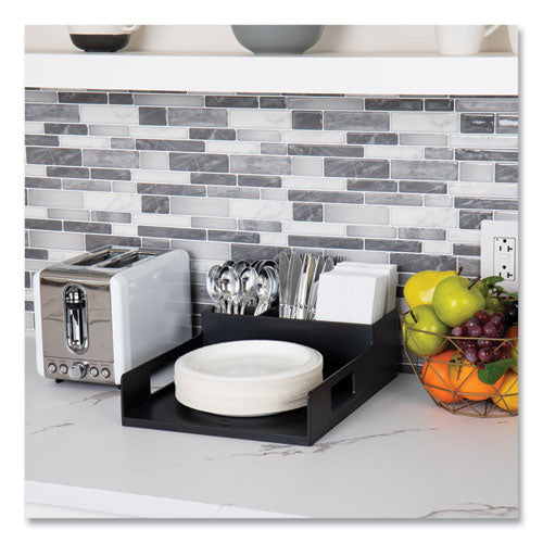Image of Mind Reader Network Collection Utensil, Napkin and Plate Countertop Organizer, 15.2 x 11.5 x 4.45, Plastic, Black