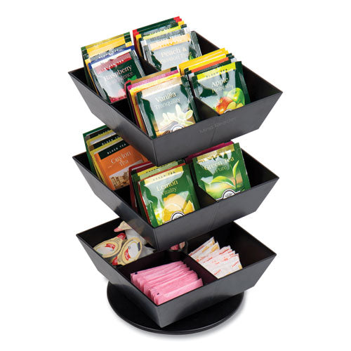 Image of Mind Reader Anchor Collection 3-Tier 12-Compartment Tea and Condiment Carousel Countertop Organizer, 6.75 x 6.75 x 11.5, Black