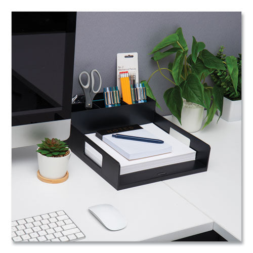 Image of Mind Reader Network Collection Utensil, Napkin and Plate Countertop Organizer, 15.2 x 11.5 x 4.45, Plastic, Black