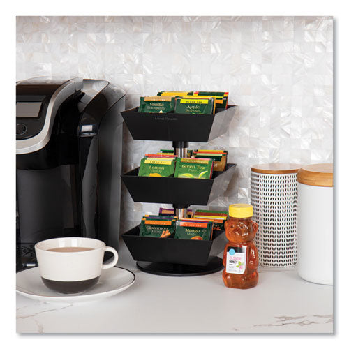Image of Mind Reader Anchor Collection 3-Tier 12-Compartment Tea and Condiment Carousel Countertop Organizer, 6.75 x 6.75 x 11.5, Black