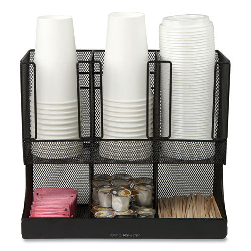 Image of Mind Reader Network Collection 2-Tier 6-Compartment Coffee Cup and Condiment Countertop Organizer, 5 x 13 x 11.5, Black