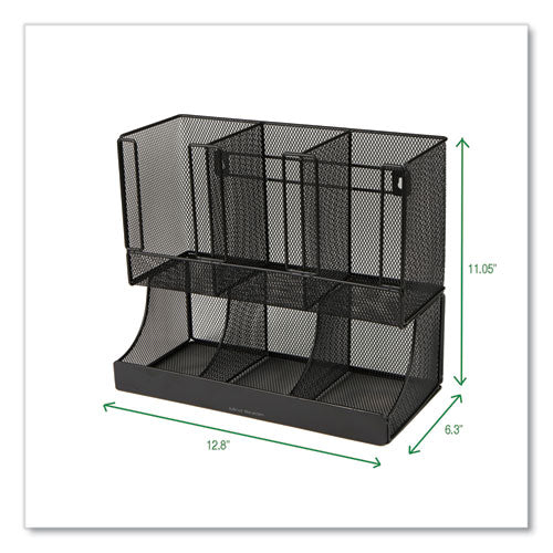 Image of Mind Reader Network Collection 2-Tier 6-Compartment Coffee Cup and Condiment Countertop Organizer, 5 x 13 x 11.5, Black