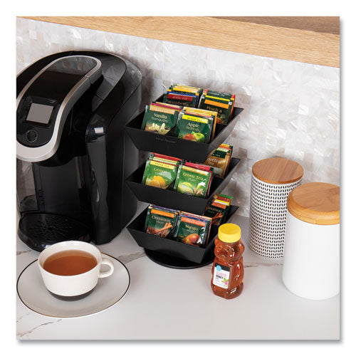 Image of Mind Reader Anchor Collection 3-Tier 12-Compartment Tea and Condiment Carousel Countertop Organizer, 6.75 x 6.75 x 11.5, Black