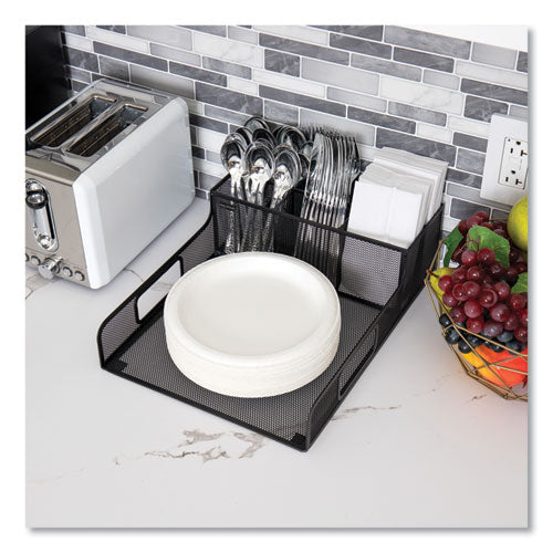 Image of Mind Reader Network Collection Utensil, Napkin and Plate Countertop Organizer, 11.5 x 14.75 x 5.5, Metal, Black