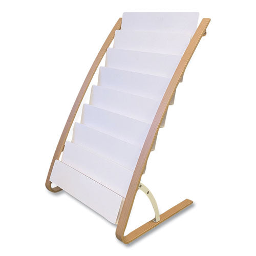 Image of Alba Literature Floor Display Rack, 22.8 x 19.69 x 36.61, White/Woodgrain