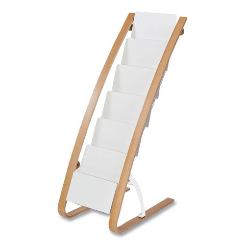 Image of Alba Literature Floor Display Rack, 19.68 x 13.38 x 36.61, White/Woodgrain