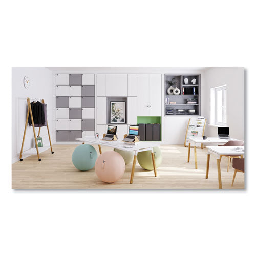 Image of Alba Literature Floor Display Rack, 22.8 x 19.69 x 36.61, White/Woodgrain
