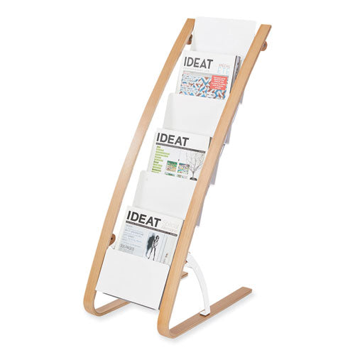 Image of Alba Literature Floor Display Rack, 19.68 x 13.38 x 36.61, White/Woodgrain