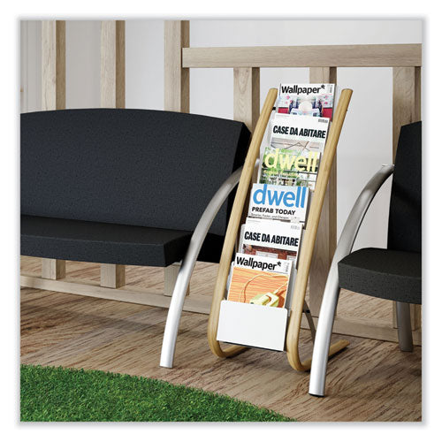Image of Alba Literature Floor Display Rack, 19.68 x 13.38 x 36.61, White/Woodgrain