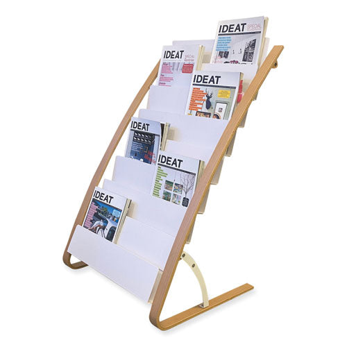 Image of Alba Literature Floor Display Rack, 22.8 x 19.69 x 36.61, White/Woodgrain