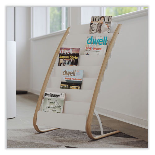 Image of Alba Literature Floor Display Rack, 22.8 x 19.69 x 36.61, White/Woodgrain