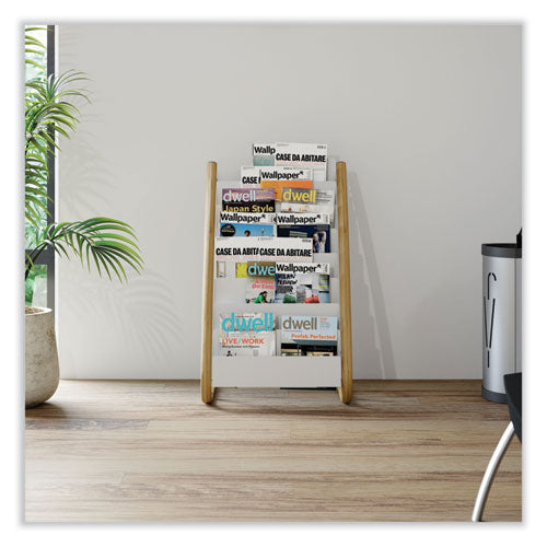 Image of Alba Literature Floor Display Rack, 22.8 x 19.69 x 36.61, White/Woodgrain