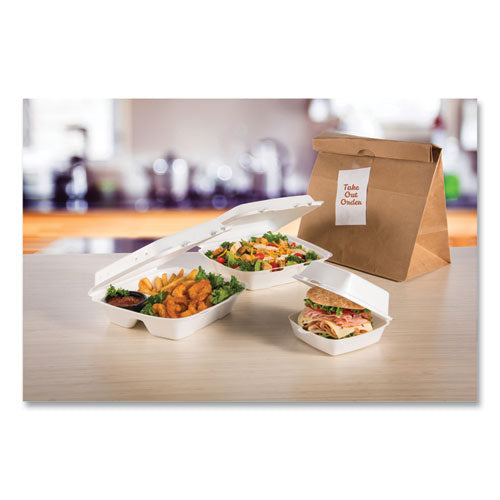Image of Dart® Foam Hinged Lid Containers, 3 Compartments, 9.25 x 9.5 x 3, White, 100/Sleeve, 2 Sleeves/Carton