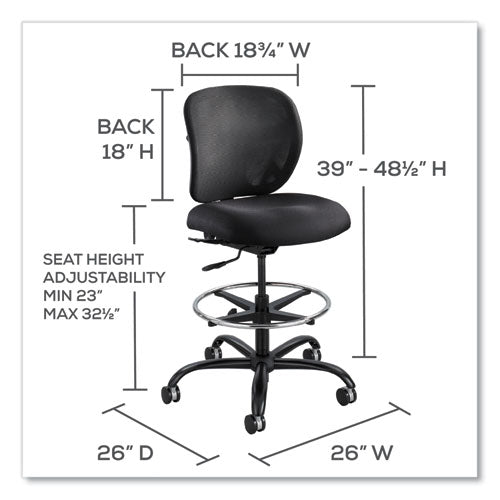 Image of Safco® Vue Heavy-Duty Extended-Height Stool, Supports Up To 350 Lb, 23" To 32.5" Seat Height, Black Vinyl Seat, Black Base